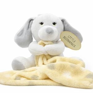 Little Beginnings Gray and Yellow Plush Dog Blanket